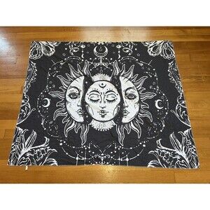 Celestial Sun Moon Phases Wall Tapestry Black White Boho Gothic Witchy Hanging